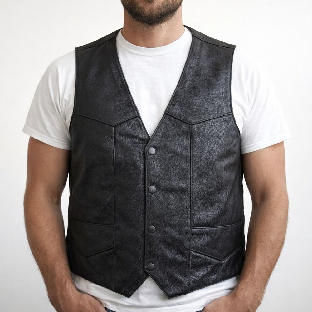 Vintage Vance Leathers Motorcycle Biker Black Vest Mens Size 42